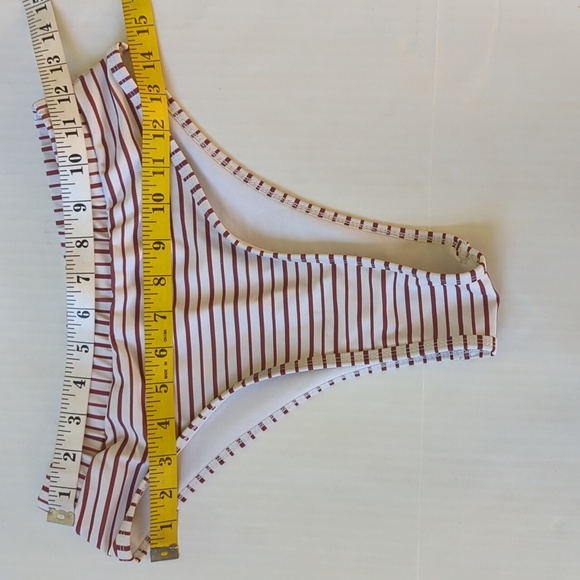 Zaful Cut-Out Striped Two Piece Bikini High Waisted Cheeky Bottom 6 White Maroon - Picture 14 of 16